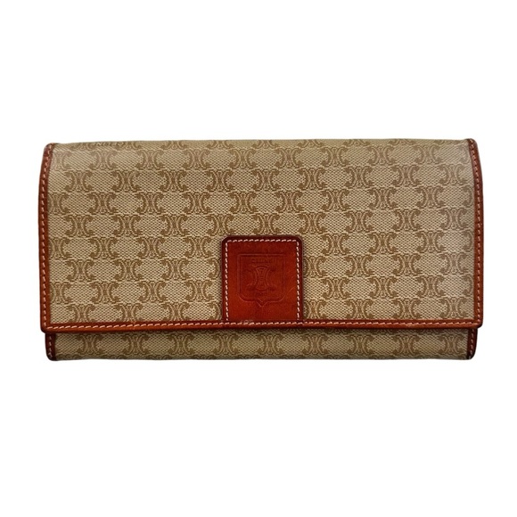 Authentic CELINE Macadam Beige Canvas & Leather Kisslock Long Wallet - Picture 3 of 15